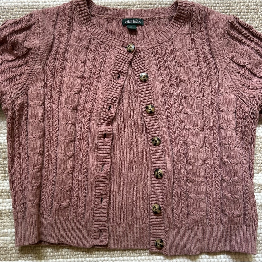 Wild Fable Button Down Long Sleeve Sweater Cropped Dusty Rose M - Picture 4 of 4